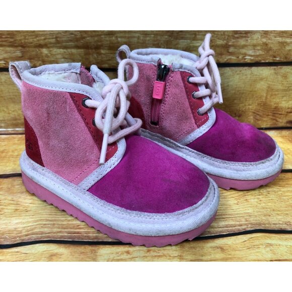 UGG Neumel II Pink Rose / Samba Red Chukka Boot Girls Toddler 8 / 25 (q7n) - Picture 3 of 10